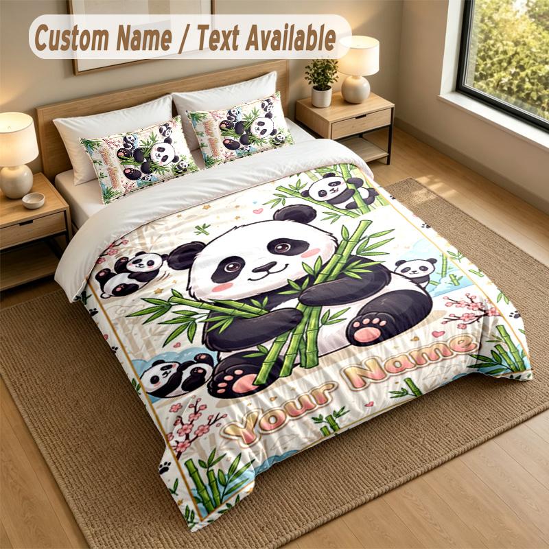 Bear Panda Theme Personalized 3Pcs Bedding Set Custom Text & Name 1 Sheet 2 Pillowcases Household Bedding 1pc