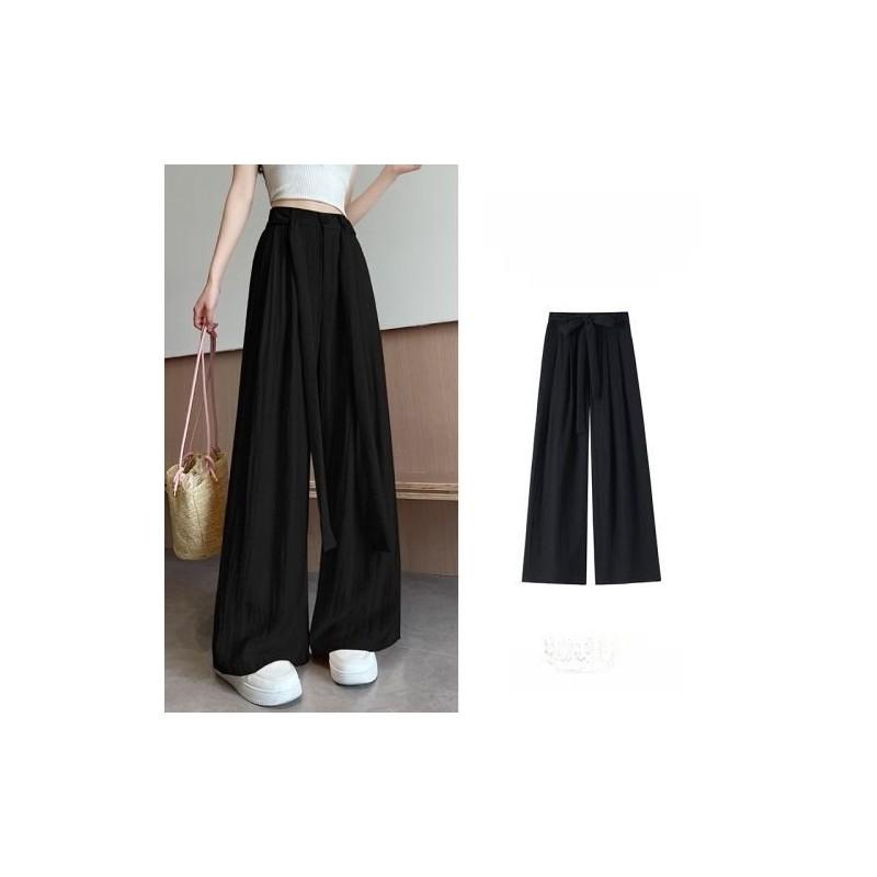 Womens Casual Wide Leg Pants With White Strap Design For Summer Comfort