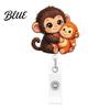 Retractable Badge Reel Holder, Cute Monkey Pattern Print 360 Degree Rotating Work Holder for Clothing Clip, Acrylic Telescopic Easy-pull Office Staff
