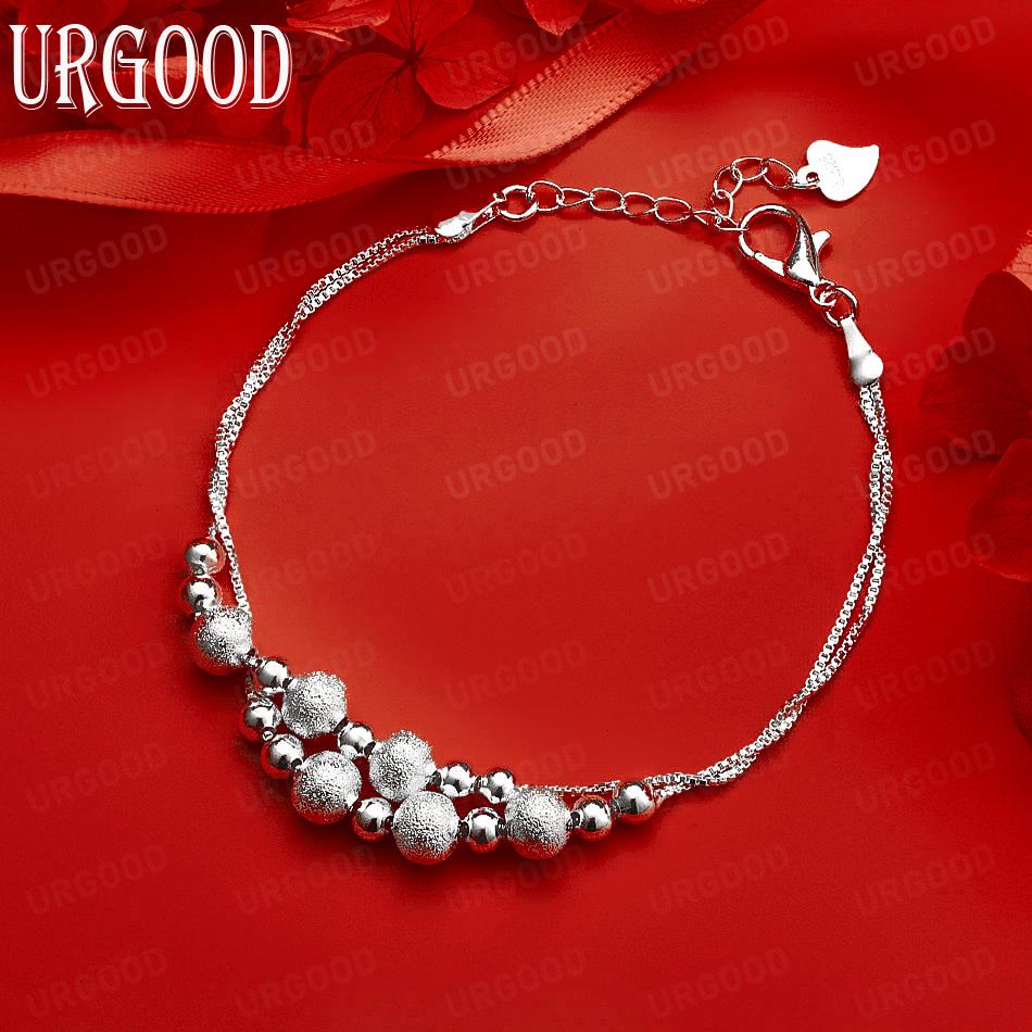 925 Sterling Silver Antique Beaded Side Chain Exquisite Bracelet Gift Jewelry 20CM