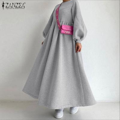 Lässiges, lockeres Langarmkleid mit Rundhalsausschnitt für Damen