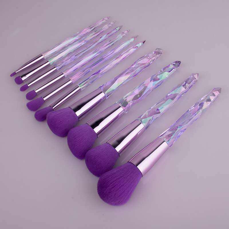 10-Piece Diamond Crystal Makeup Brush Set with Acrylic Handles