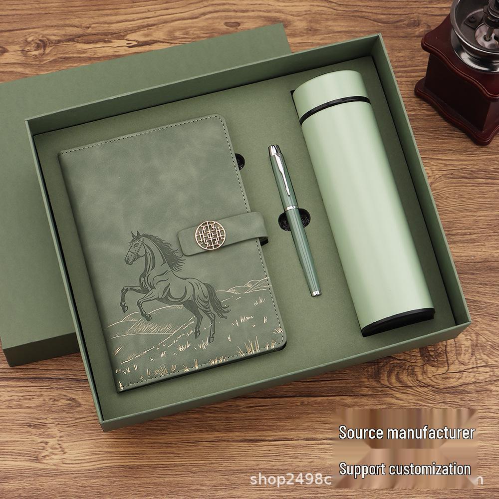 Year of the Horse Chinese Style Customizable Gift Set: A5 Notebook & Thermos Cup with Logo