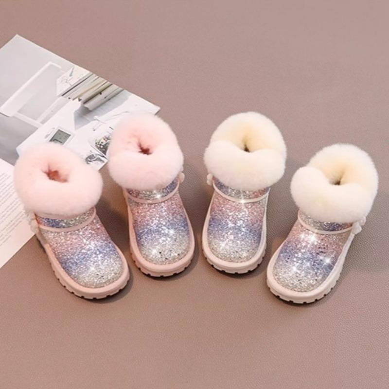 Winter Girls' Warm Snow Boots Fleece-lined and Thickened Princess Boots Warm Cotton Shoes