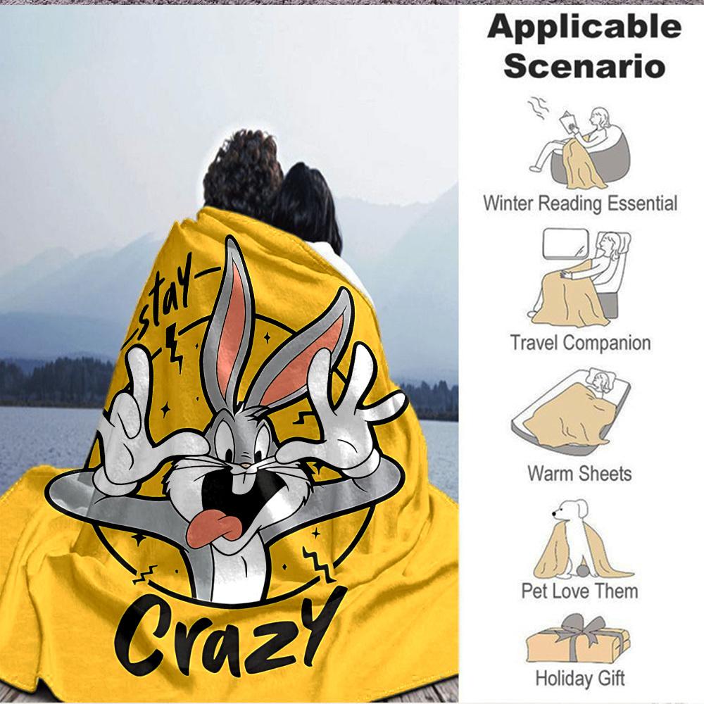 1pc Bugs Bunny Crazy Flannel Throw Blanket Lightweight Soft Warm All Season Blanket for Sofa, Bed, Travel,L1028060