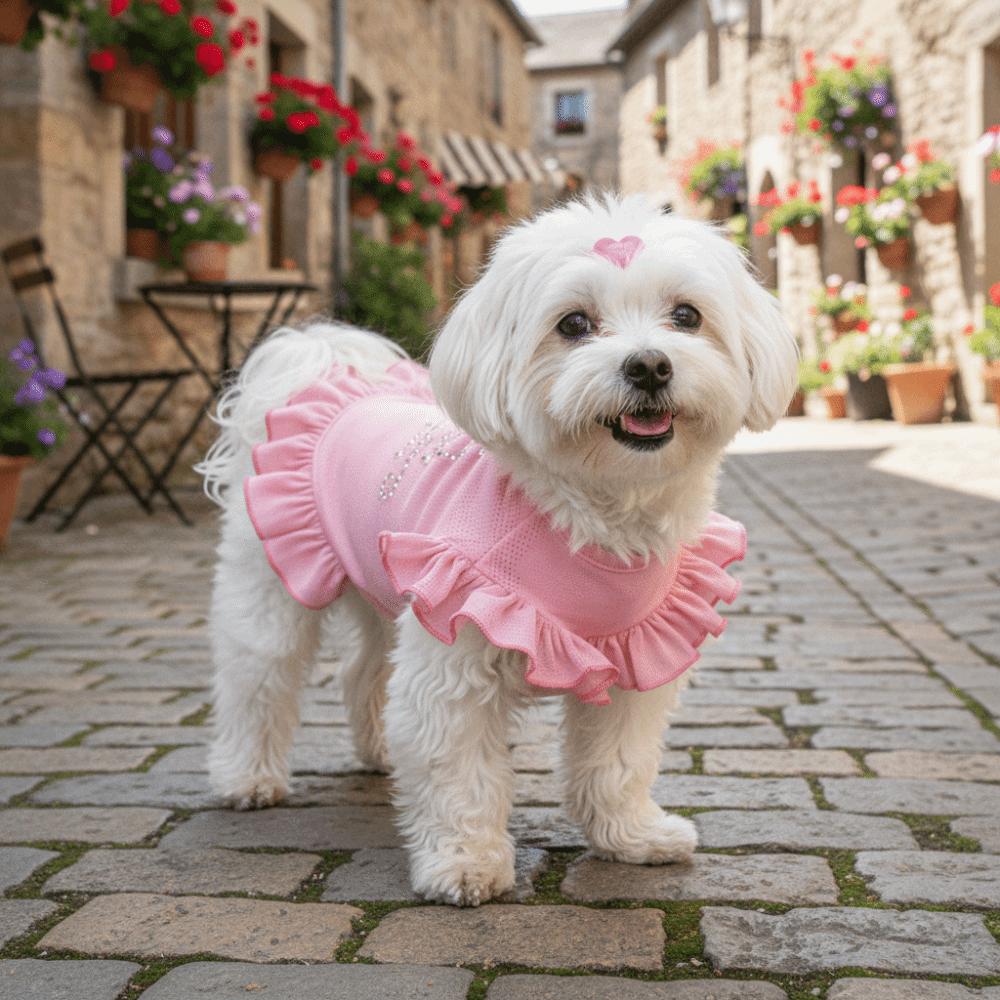 Lotus Leaf Edge Pet Base Dress Soft Comfortable Solid Color Pet Princess Dresses Lover Pattern Doggy Sleeveless Apparel