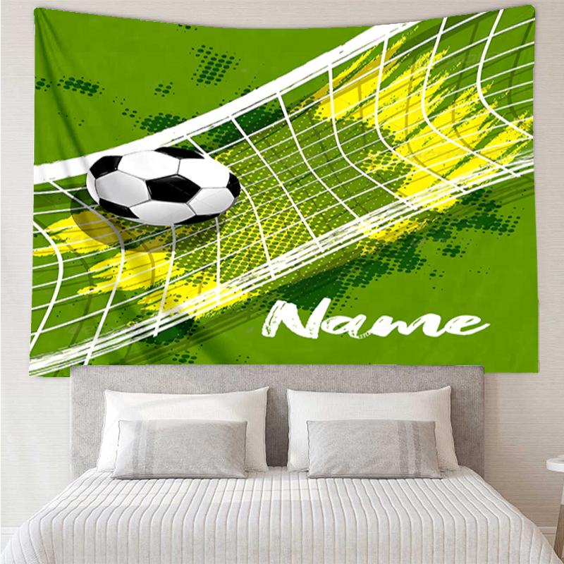 Custom Name Soccer Print Tapestry, Backdrop, Easy Setup, Ideal for Bedroom, Office & Living Room, with Aesthetic Wall Hanging Decor.