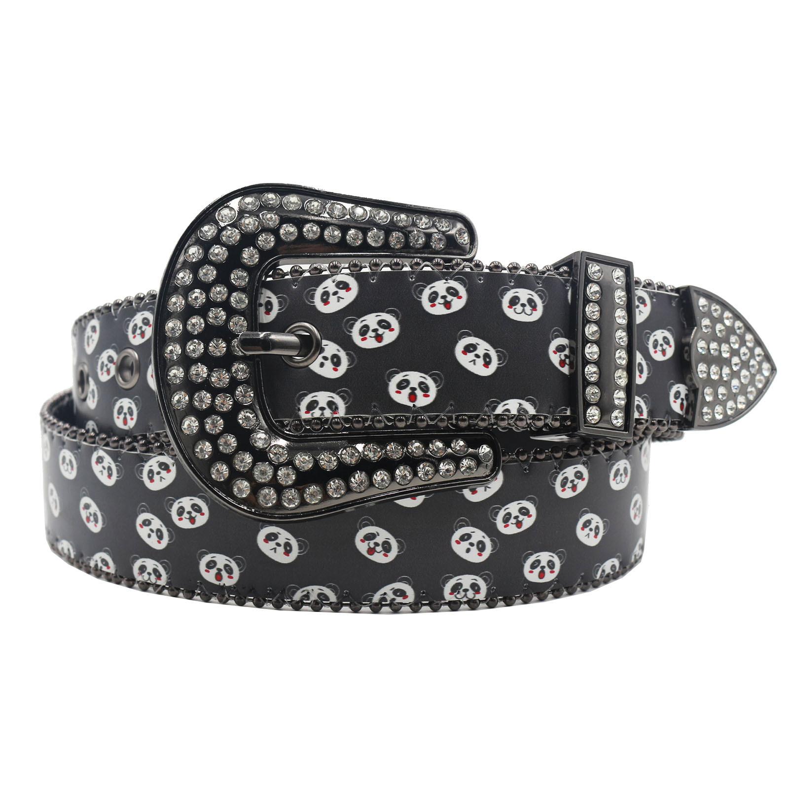 

Y2K модный ремень из искусственной кожи, американский оригинальный дизайн Yabi, Y2K забавный рисунок панды, ремень со стразами 105cm синий
