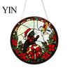 Acrylic Holiday Hanging Decorations Christmas 2D Suncatcher, Stained Glass Style Black Cat Window Hanging, Decorative Wall Plaques Colorful