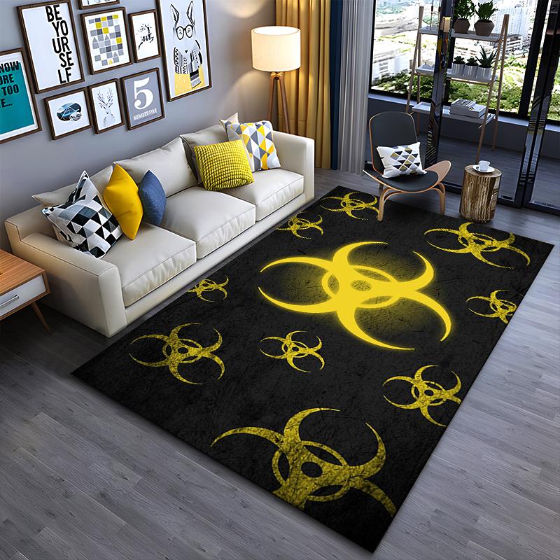 

Caution Toxic Symbol Rug with Yellow Biohazard Design Suitable for use as an anti-slip game mat for living room and bedroom sofas 40x60cm( 15x23in )