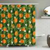 Green Leaves Orange Shower Curtain With White Flower Print Pattern For Bathroom Decor Modern Style Home Decoration Window Coveri