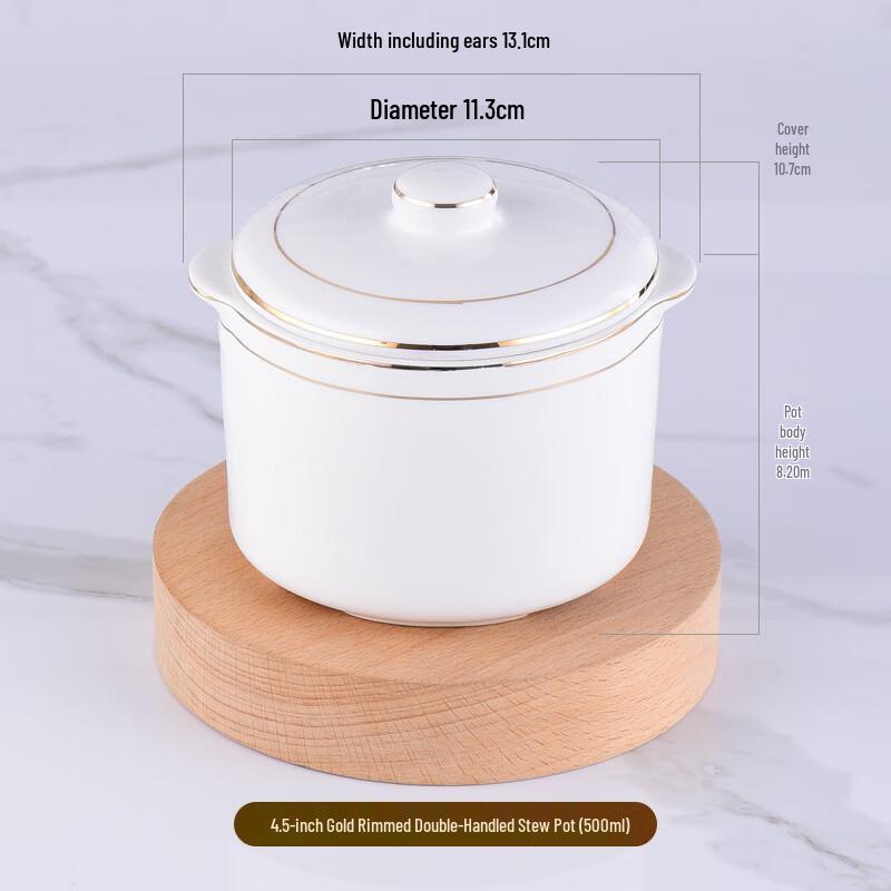 OIMG Gold-Rimmed Double-Handle Ceramic Stew Pot Set