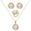 Winding Three-piece Light Luxury Pearl Rhinestone Set High-end Temperament Necklace Ring Earrings Fashion Versatile Jewelry