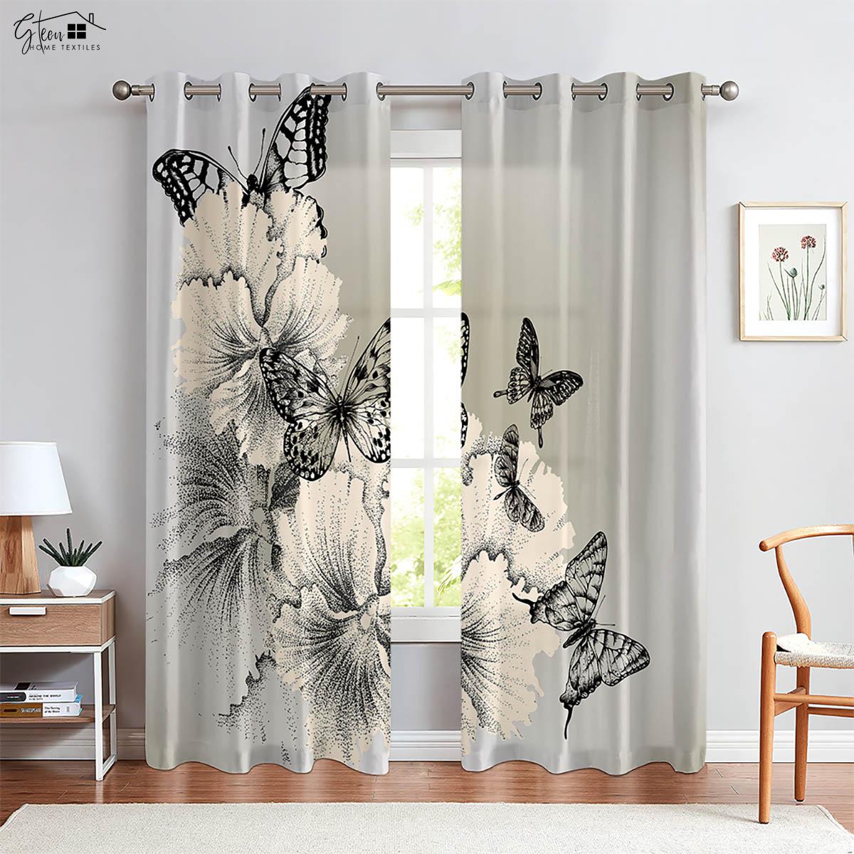 

Красивая мечта бабочка цветок 3D печать занавеска ретро французский пастораль свежий спальня гостиная кабинет украшение занавеска W50xH130(CM)x2PCS&Rod pocket