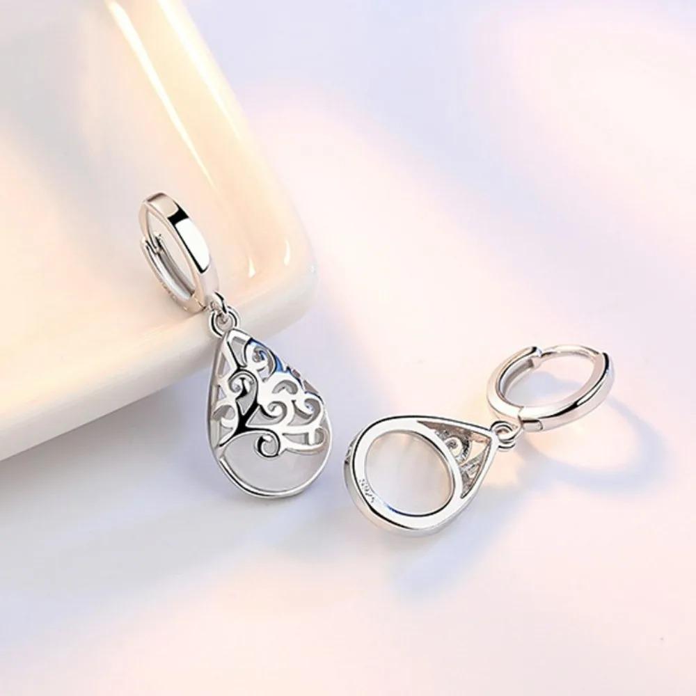 New Trendy Opal Stone Flower Silver Color Ladies Drop Earrings Fashion Jewelry for Women Valentines Day Gifts