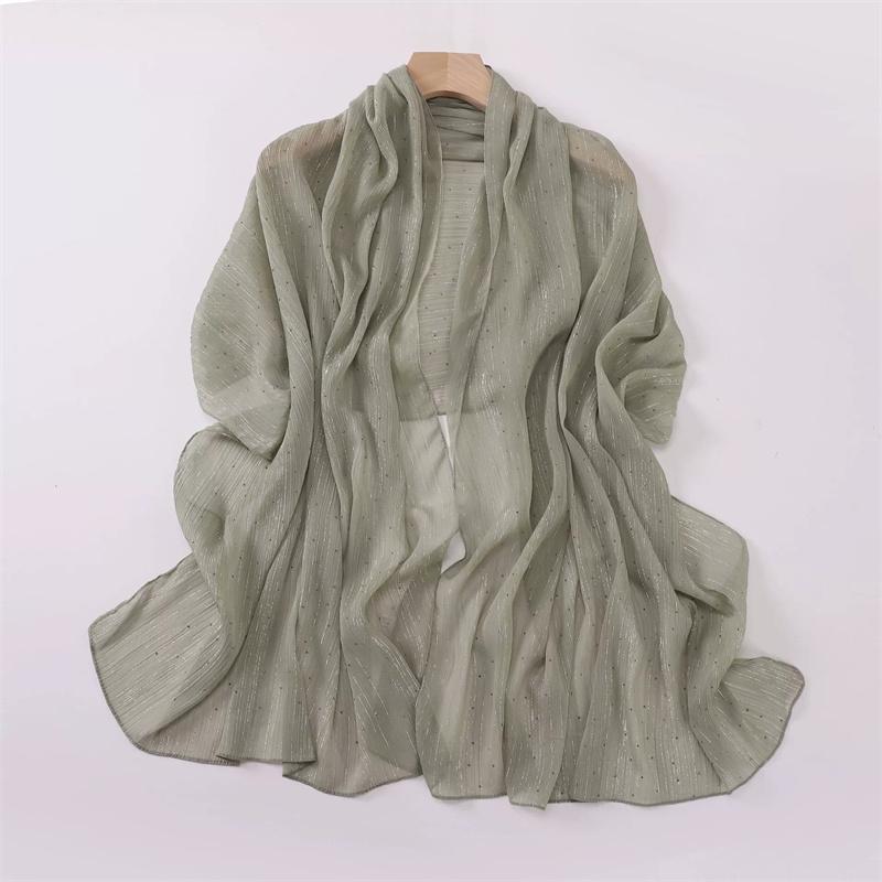 

Plain Wrinkle Rhinestone Shiny Dot Shimmer Shawls Scarf High Quality Wrap Beach Pashmina Stole Bufandas Muslim Hijab 180*70Cm
