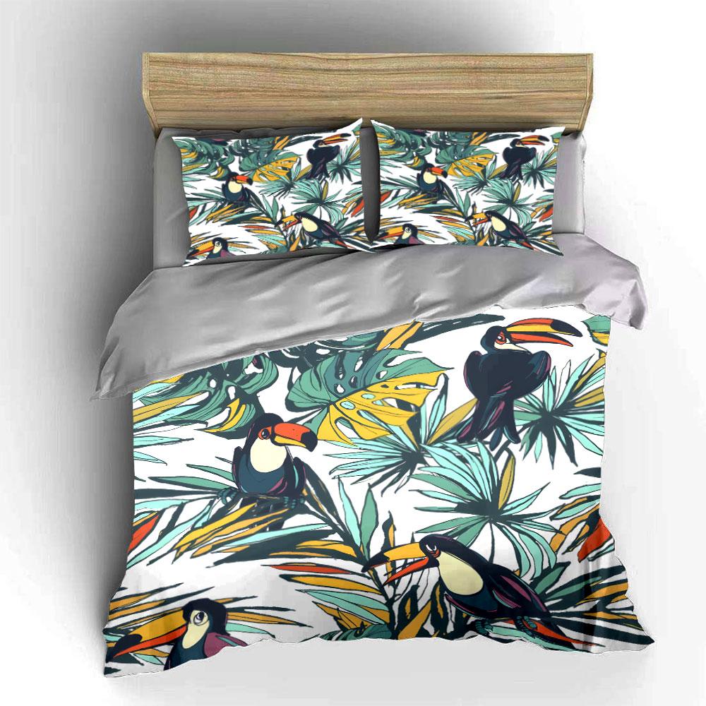 Set Biancheria da Letto con Stampa Piante Tropicali Toco per Bambini Regalo di Lusso Set Copripiumino Stampa Digitale 3 Pezzi Morbido Confortevole Traspirante