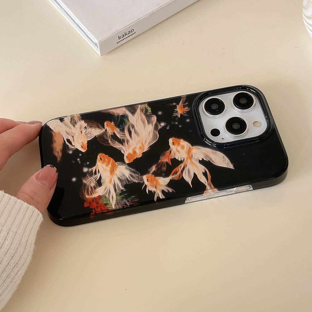 Lucky Koi Pattern Phone Case For iPhone 17 16 Pro Max 15 Pro 14 13 12 Pro Max 16 Pro Shockproof Soft Black Coque Cover