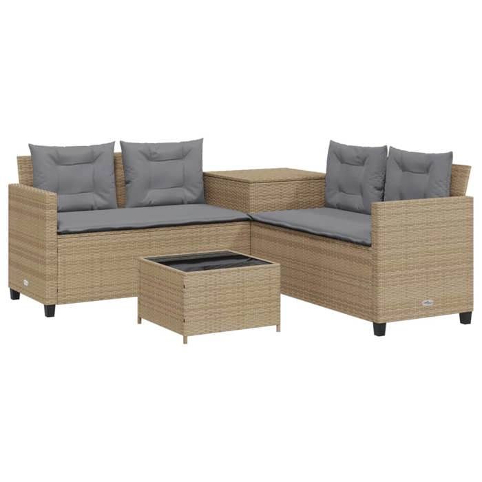 VidaXL Garden Sofa with Table and L-shaped Cushions Beige, Outdoor Sofa, L-shaped Outdoor Sofa, 369030