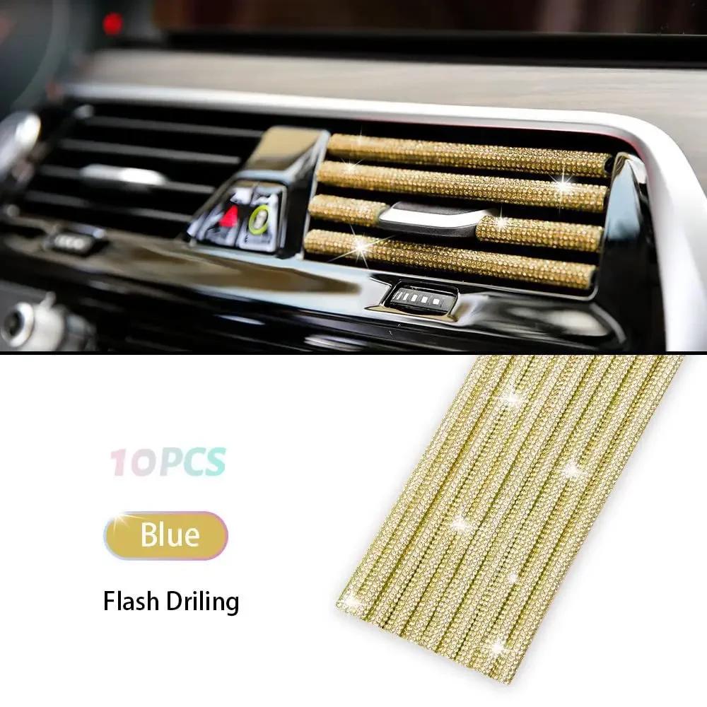10Pcs Car Air Conditioner Outlet Decorative Strips Wholesale Colorful Diamond U Shape Rhinestone Clip Sticker Auto Accessories