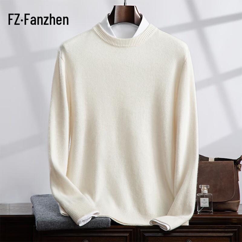 Fanzhen Men's Thickened Cashmere Blend Round Neck Pullover Sweater
