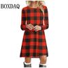 Christmas Tree Print A-Line Dresses For Women Winter Long Sleeve Snowflake Dress Casual Cute Loose Plus Size Vestidos