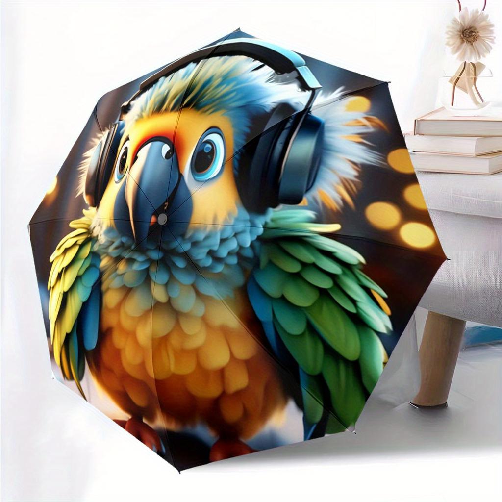 Automatic Open/Close Umbrella with Parrot Design - Compact Folding Umbrella, Lightweight & Portable for Travel, Commute, Parti
