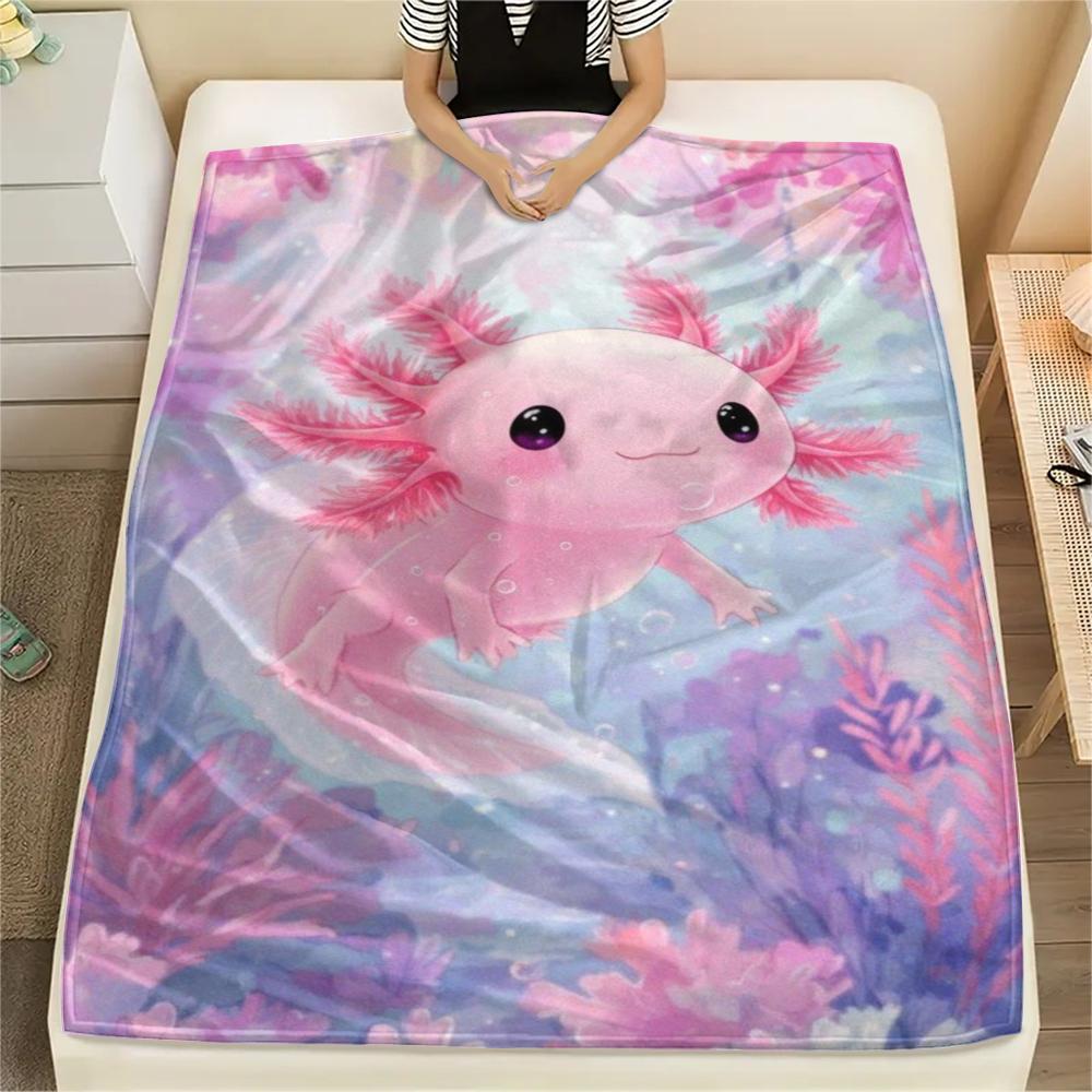 1Pc Axolotl Print Flannel Blanket, High quality Comfortable for All Seasons, Home Decor, Warmth and Comfort, Perfect for Christmas Gifts