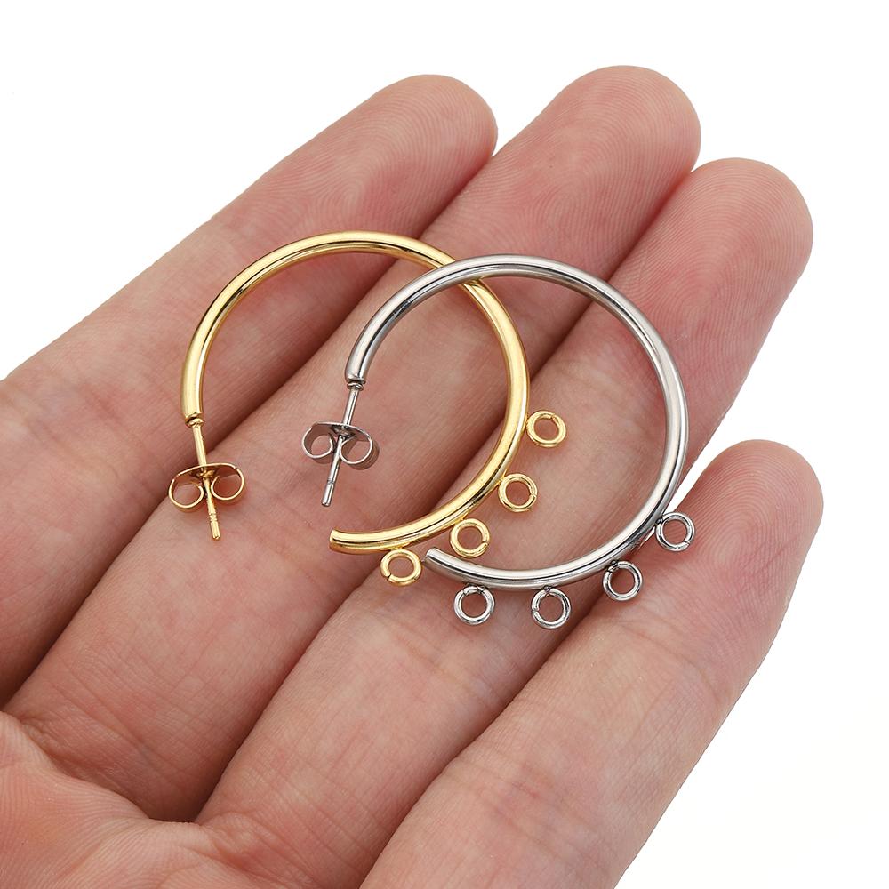 10pcs Stainless Steel Porous Gold Plated C Shape Huggie Earring Posts Anti-allergy Ear Studs Earrings for Jewelry Making DIY