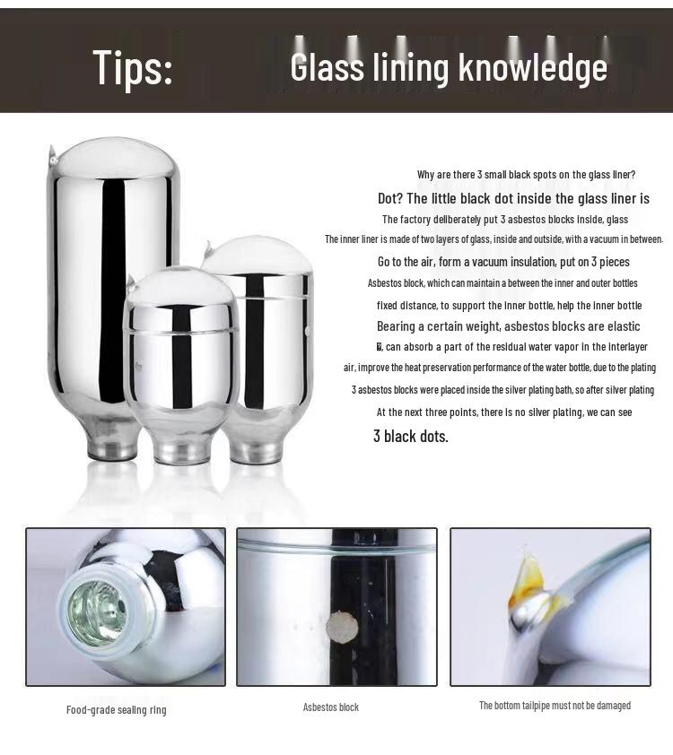 Universal Small-Caliber Glass Thermos Liner for Hot Water Bottles