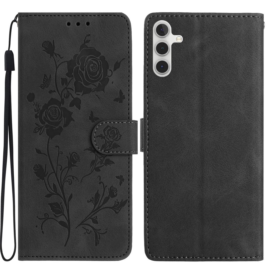 For Samsung Galaxy A35 5G Wallet Case Rose Pattern Imprinted Leather Flip Stand Phone Cover