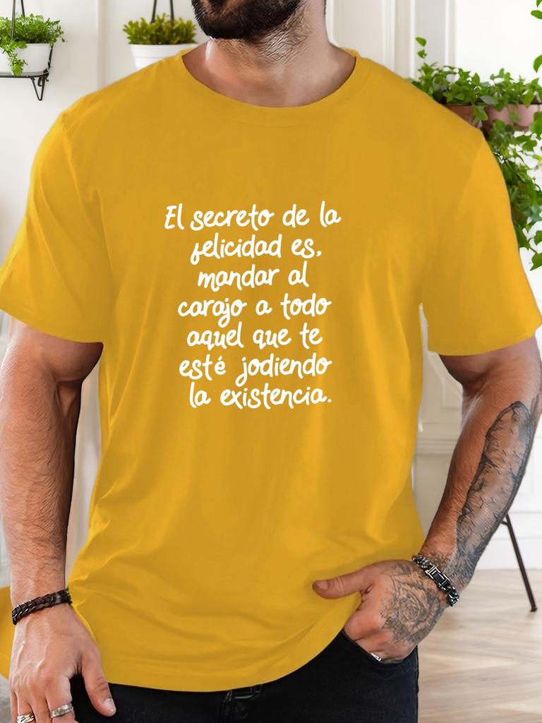 Unisex Black Crew Neck Tee Spanish Funny Happiness Quote Script Text Latin Culture Casual Soft Cotton Male Short Sleeve Daily Tops