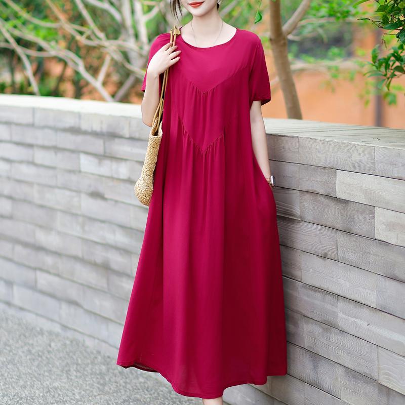 Κομψά Καλοκαιρινά Φαρδιά Φορέματα Γυναικεία Vintage Ρούχα Κοντομάνικο Μεγάλο Μέγεθος Casual Μακρύ Φόρεμα