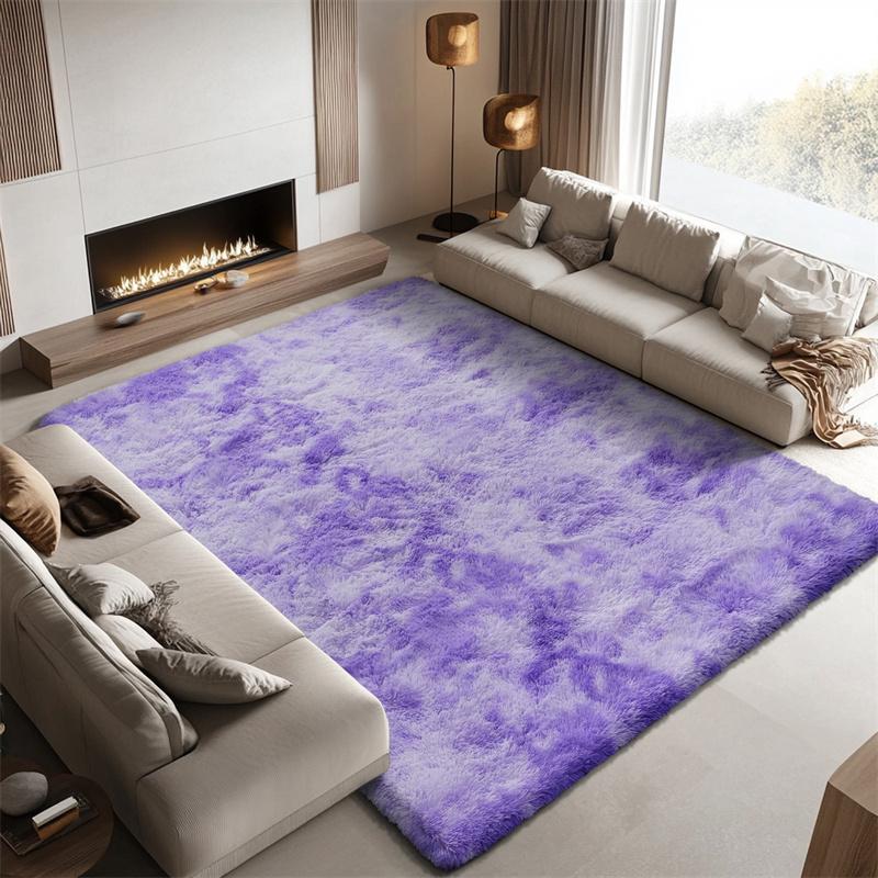 Soft Fluffy Plush Tie-Dye Carpet Gradient Long Fine Hairs Fabric Bedside Mat Rug For Girl's Bedroom Non-Slip Mat Home Decor