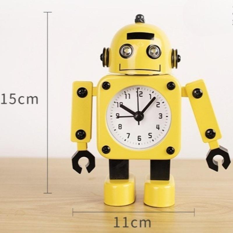 Creative Robot Decorative Clock Korean Cartoon Boy Alarm Clock Quartz Silent Decorative Watch Bedroom Decoration Ornaments