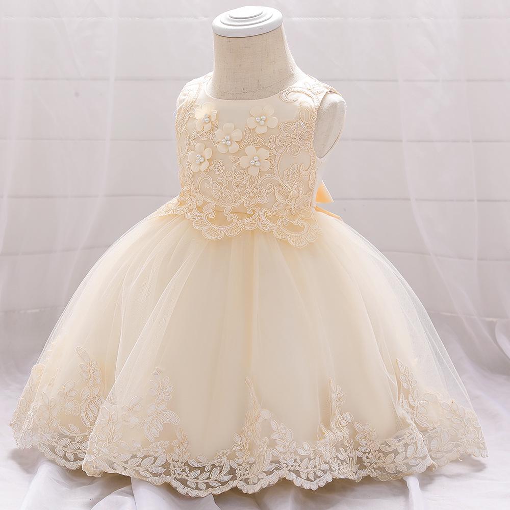 Girls' Formal Princess Dress - Floral Lace Mesh with Flower Detail, Ideal for Weddings