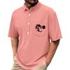 Men's Summer Solid Color Print Four-sided Stretch Lapel Button Pocket Shirt Casual Sports Short-sleeved Top