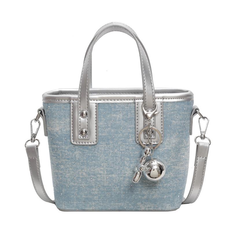 Popular Niche Casual Contrasting Denim Portable Bucket Bag Commuting Versatile Personalized Texture Messenger Women's Bag