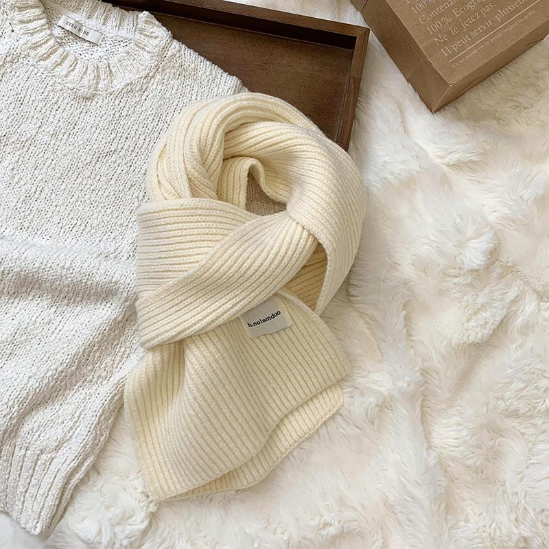 Scarf women's new winter versatile solid color soft waxy knitted wool short scarf warm scarf