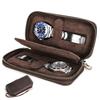 Contact's Family Genuine Leather Watch Storage Box for 2 Watches, Portable Dustproof Travel Watch Case with Double Zipper Design