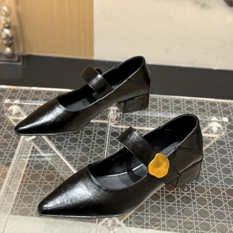

Fashion French Block Heel Single Shoes Women Spring and Autumn New Metal Buckle Pointed Toe Shallow Mouth One Belt Mary Jane Shoes 40 чёрный