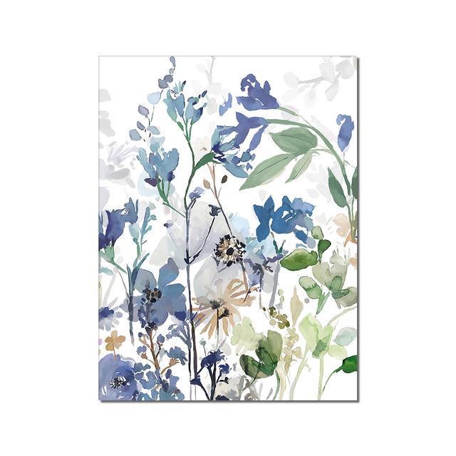 Original Design Abstract Blue Flower Canvas Painting Nordic Green Plant Poster Printing Living Room Wall Painting