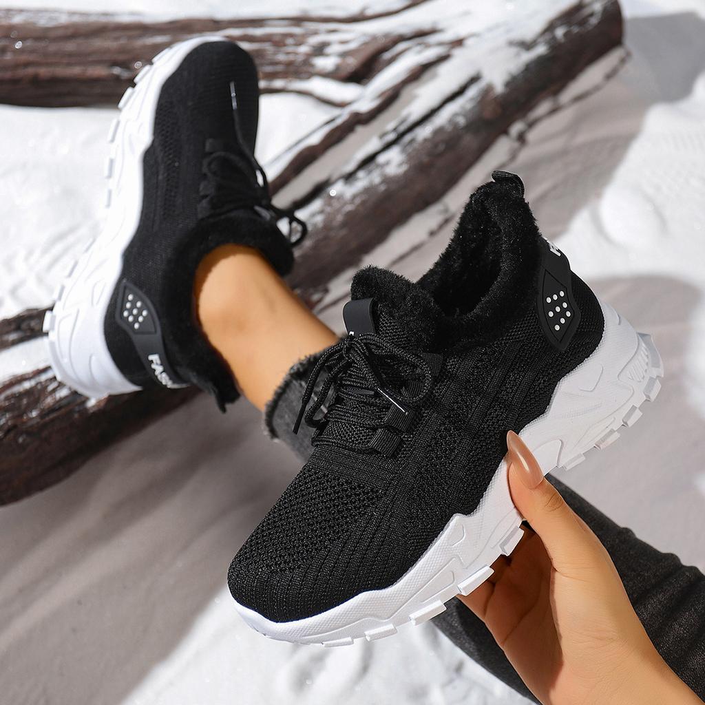 Sneakers/Stivali da Corsa Invernali Caldi da Donna Antiscivolo con Fodera in Peluche - Scarpe Slip-On Basse con Suola Ammortizzata in PVC - Tomaia in Tessuto Lavabile a Mano