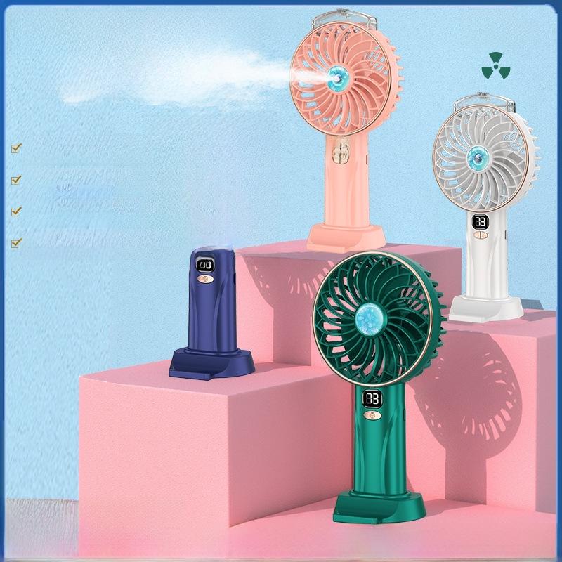 Handheld/Desk Mist Cooling Fan with Digital Display & Silent, Brushless Operation