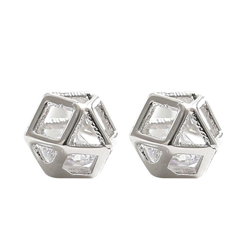 Geometric design cut ball earrings female hipster Flash diamond Rubik's Cube earrings sleep without picking earrings Girlfriends accessories