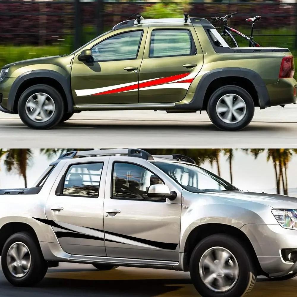 Car Stickers For Renault Duster Oroch Pickup Door Side Skirt Stripes Decals Truck Graphics Vinyl Decor Cover Auto Accessories