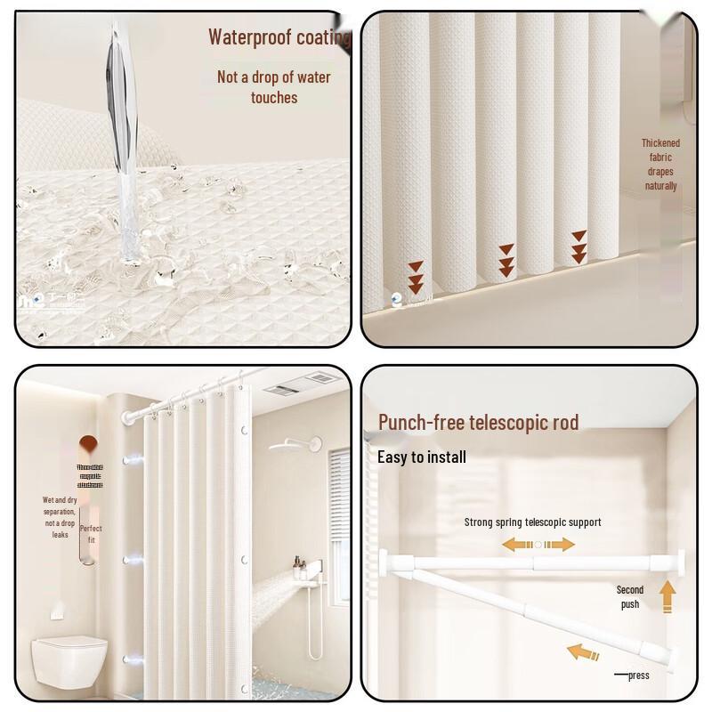 Layered Shower Curtain with Rod and Rings