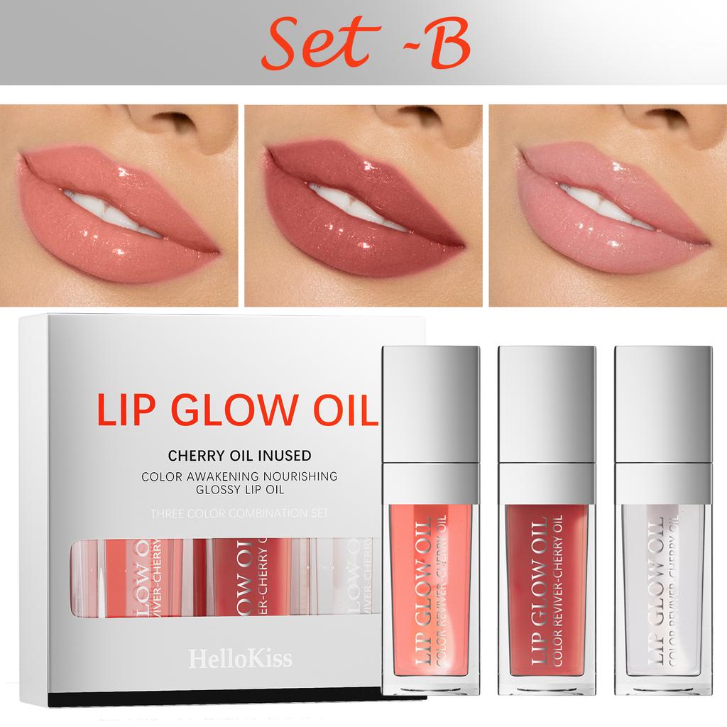 3Pcs/set Lip Oil Lip Gloss Water-glossy Mirror Lip Glaze Lip Makeup Cosmetics Lip Care