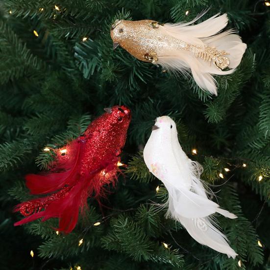 2 Pcs Artificial Simulation Birds Ornament Glitter Feathered Bird Christmas Tree Ornaments Clip Foam Fake Birds for Wreath Garland Crafts Tree Decor