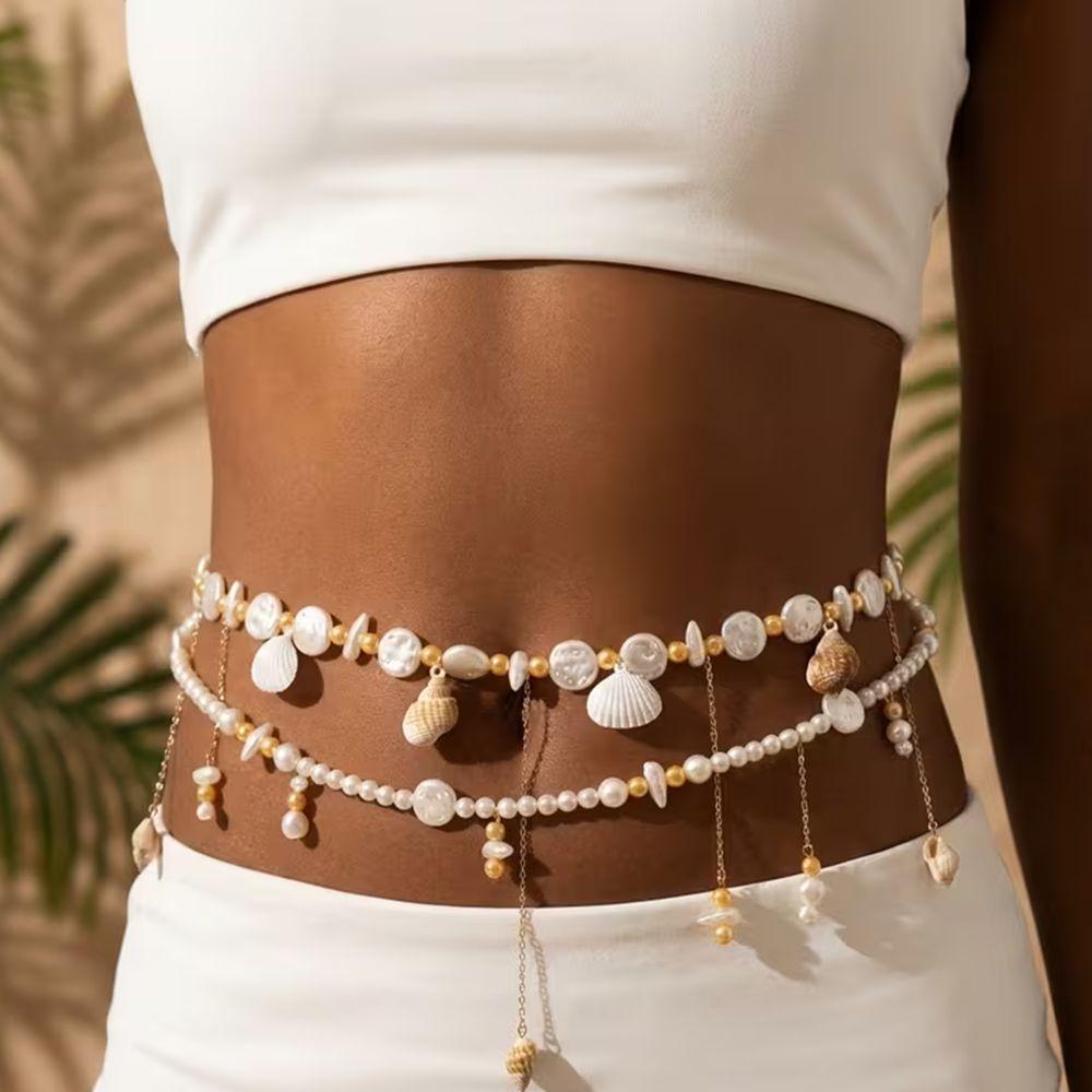 Starfish Double Layer Seashell Waist Chain Conch Pendant Belly Chain  Vacation